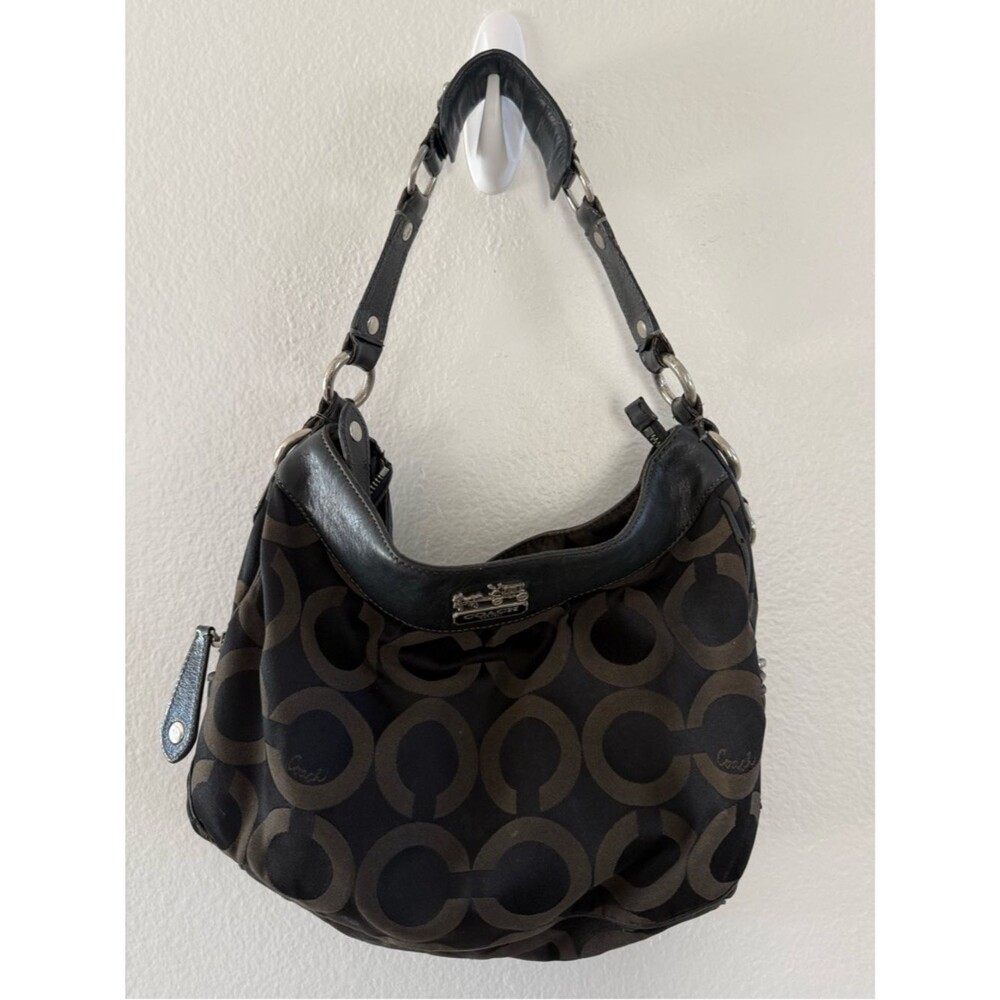 Vintage Coach Black and Brown Signature Shoulder Bag